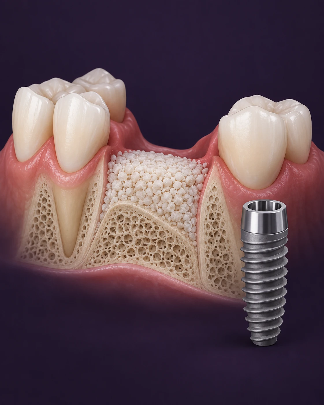 Нейтральная учебная модель подготовленного участка кости и отдельного импланта