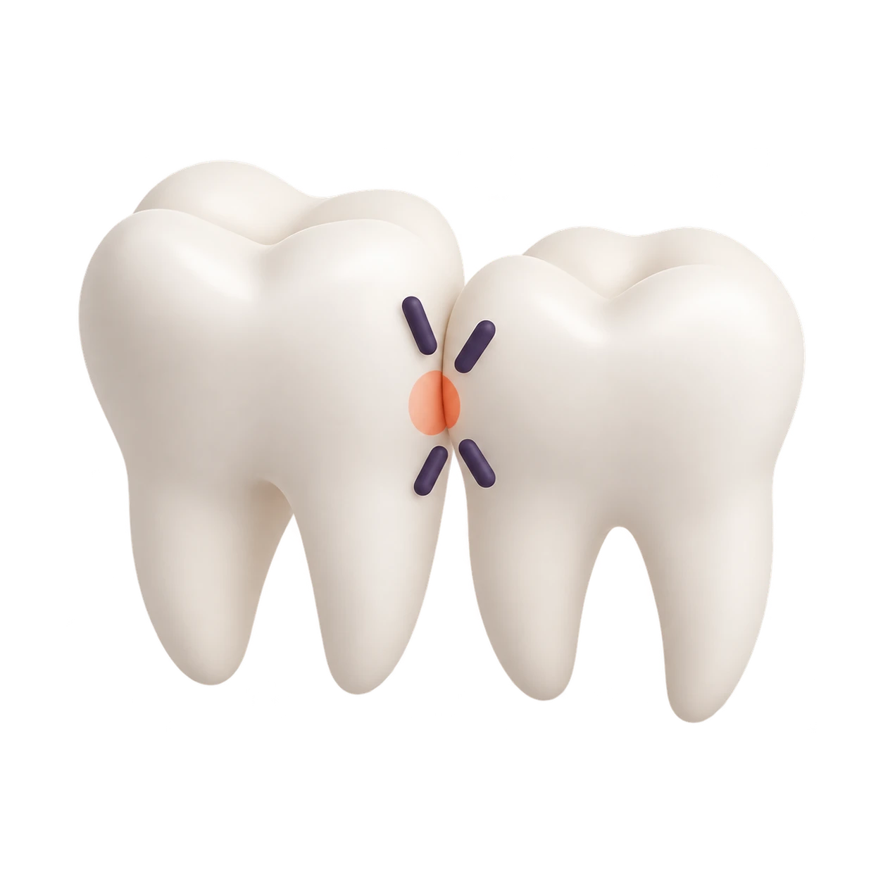 Две цельные модели зубов с небольшим обозначенным участком контакта