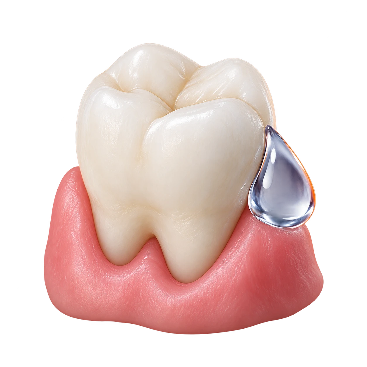 Нейтральный зуб рядом с небольшой каплей воды
